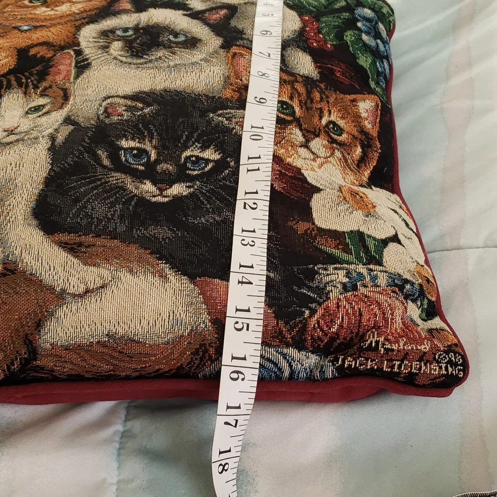 Vintage 1998 Apple Jack Cat or Kitten Tapestry Pillow 16X16